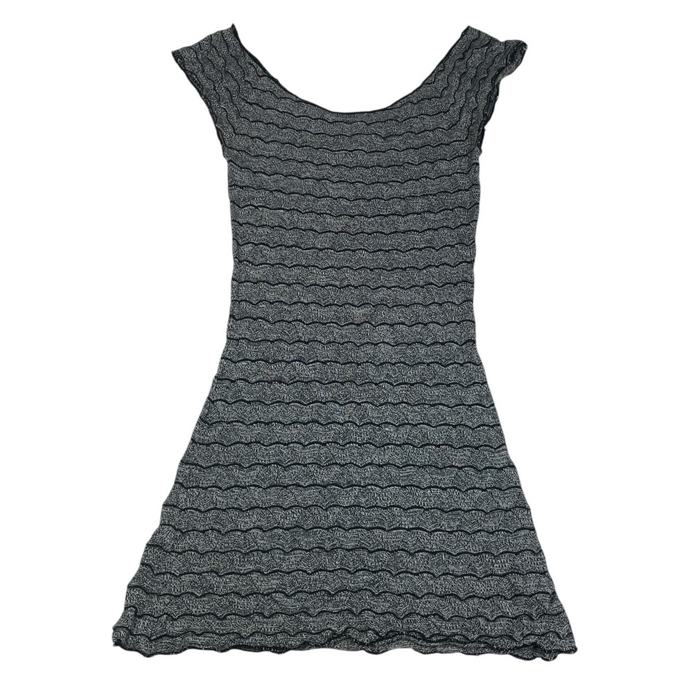 Free People Textured Wave Knit Mini Dress Gray Black Cap Sleeve Boho Small